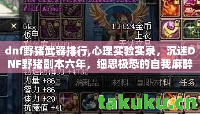 dnf野猪武器排行,心理实验实录，沉迷DNF野猪副本六年，细思极恐的自我麻醉剂量表